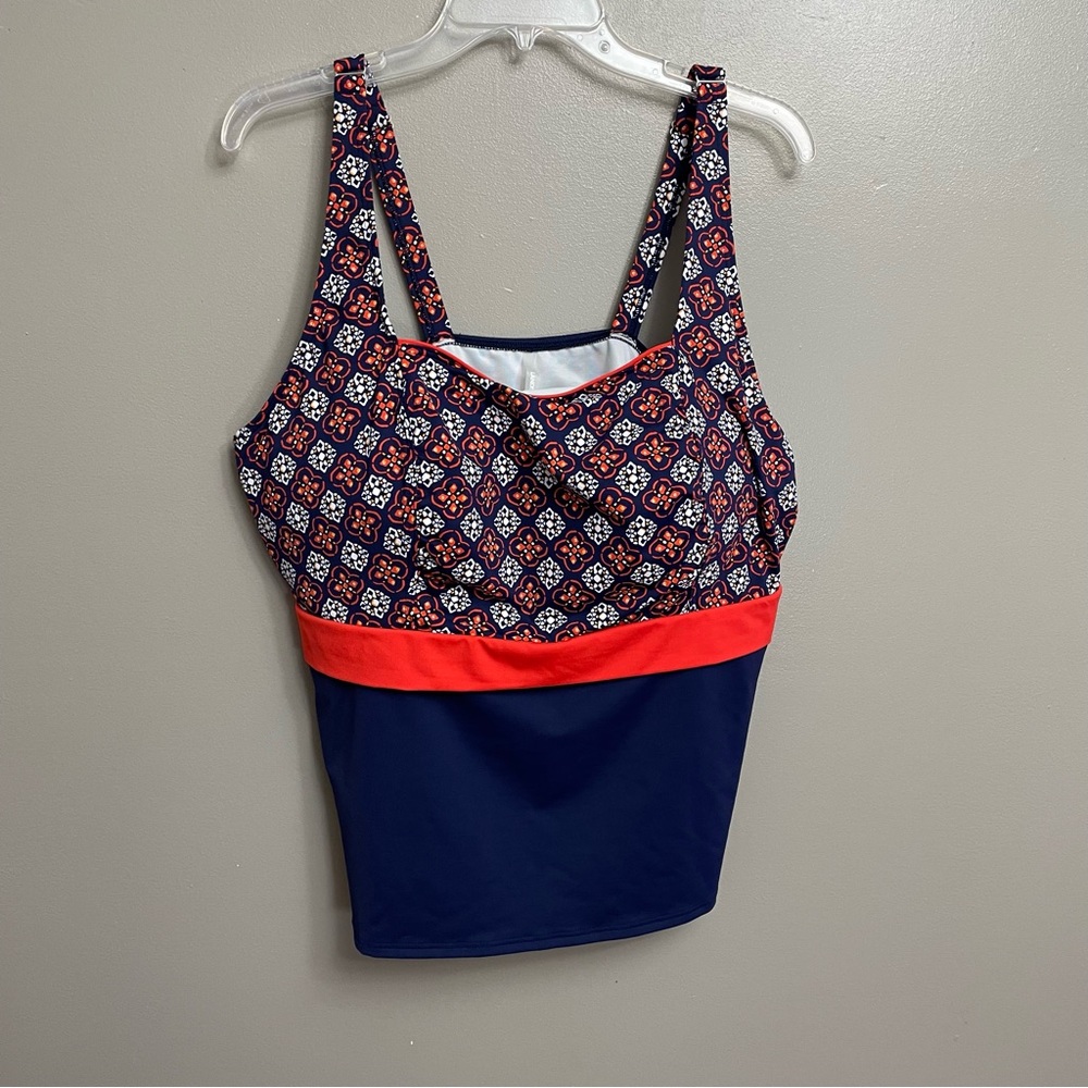 Lands' End Navy and Red Geometric Bikini Top
